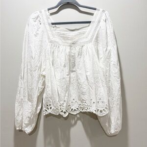 UNIVERSAL THREAD Elegant White Embroidered Eyelet Square Neckline Women's Top L